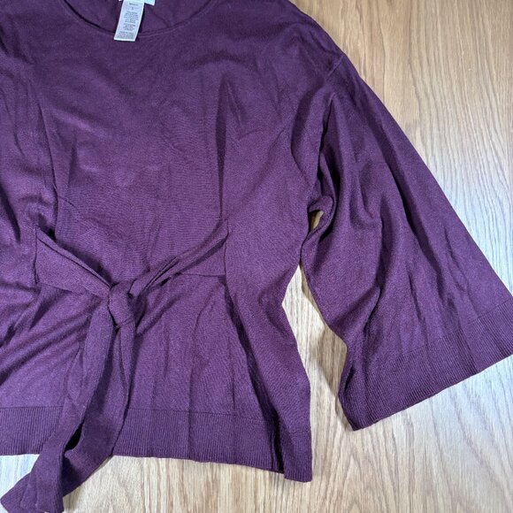 Max Studio Tie Front Knit Top Burgundy Bell Sleeve Soft Lightweight – Size S - Picture 5 of 8